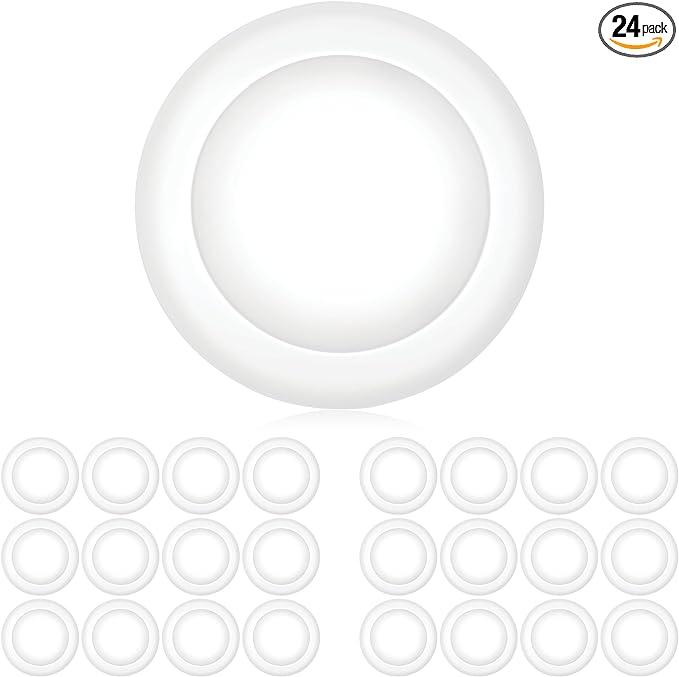 PARMIDA (24 Pack) 5/6 Inch Dimmable LED Disk Light Surface Flush Mount 15W, UL Listed, Recessed Retrofit Ceiling Disc Lights, Energy Star, Installs into Junction Box Or Recessed Can, 1050lm - 2700K