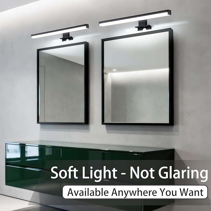 15.4" Plug in Bathroom Light Fixtures Matte Black Vanity Lights,7W LED Picture Light 3 Installation Methods 6700K White-Light Vanity Light Bar Wall Sconce for Bedroom/Living Room/Kitchen