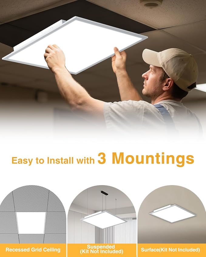 2x2 LED Flat Panel Light, 2 Pack Drop Ceiling Lights Fixture 5200LM, Selectable Features, 20W/25W/30W/35W/40W, 3000K/3500K/4000K/5000K/6500K, Dimmable (0-10V), for Office Kitchen, ETL Listed