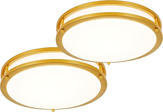 DLLT Flush Mount LED Ceiling Light: 13 Inch 2Pack 5CCT (3000K-6000K) & Dimmable Ceiling Light Fixtures for Bedroom Hallway - 24W Modern Gold Super Bright Kitchen Lighting Fixtures Ceiling
