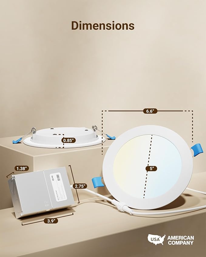Sunco Lighting 6 Inch Ultra Thin LED Recessed Ceiling Lights Slim, Selectable Color Temperature, Dimmable 14W=100W, 1200 LM, Canless Wafer Thin with Junction Box - ETL Energy Star 6 Pack