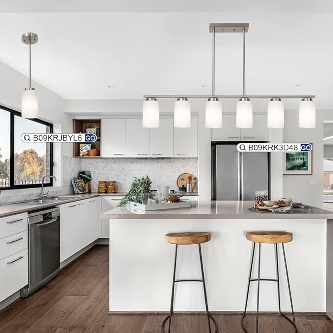 TODOLUZ 1-Light Farmhouse Chandelier Pendant Light Fixtures with Opal White Shades, Hanging Ceiling Pendant Lighting Brushed Nickel for Kitchen Dining Room Study