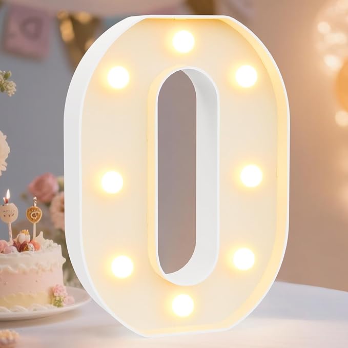 Pooqla Decorative Led Light Up Number Letters, White Plastic Marquee Number Lights Sign Party Wedding Decor Battery Operated Number (0)