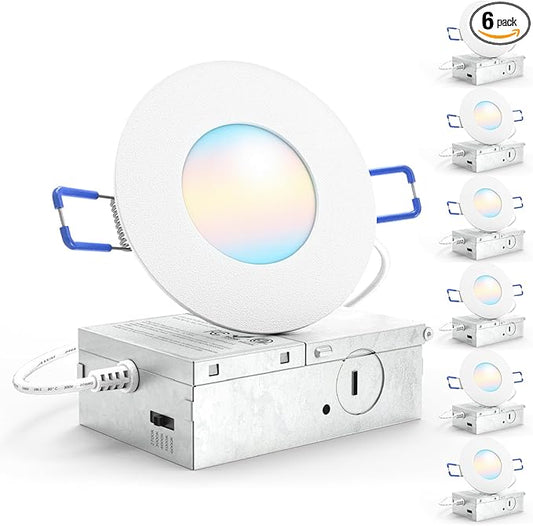 Sunco 6 Pack 3 Inch Recessed LED Lights, Ultra Thin Ceiling Lighting, 500 LM, 8W (50W Equivalent), Selectable 2700K/3000K/4000K/5000K/6000K, Dimmable, Wafer Thin, Canless with Junction Box