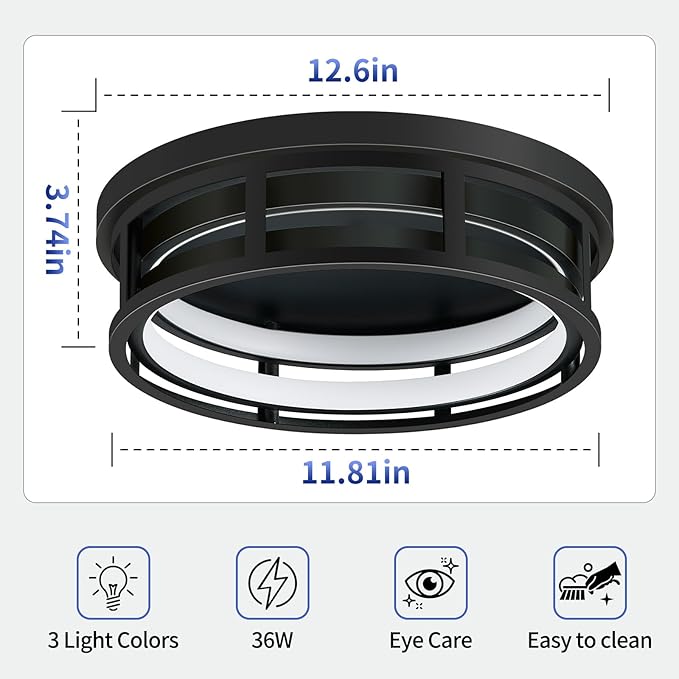 ZHU YAN LED Flush Mount Ceiling Light Fixture,Modern Hallway Light Fixtures Ceiling,3 Color Selectable Ceiling Lamp for Kitchen Hallway Entry Bedroom (1 Pack)