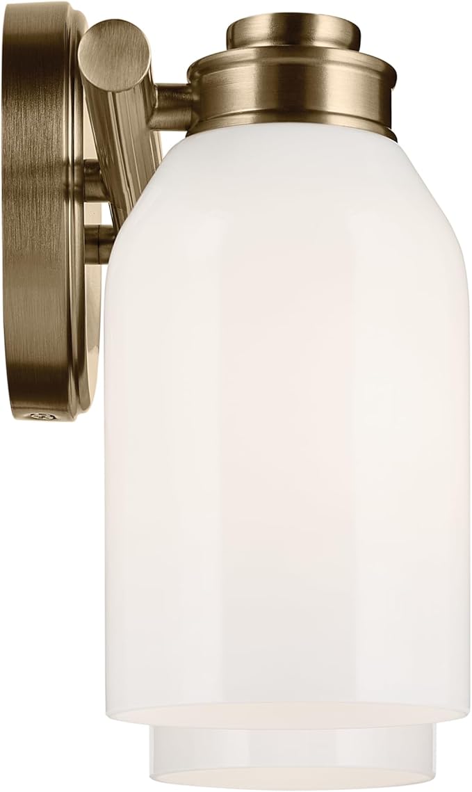 Kichler Shae 15" 2-Light Vanity Light Fixture with White Opal Glass in Champagne Bronze for Bathroom Vanity Over Mirror, Modern Coastal Style (15" W x 9" H), 55201CPZ