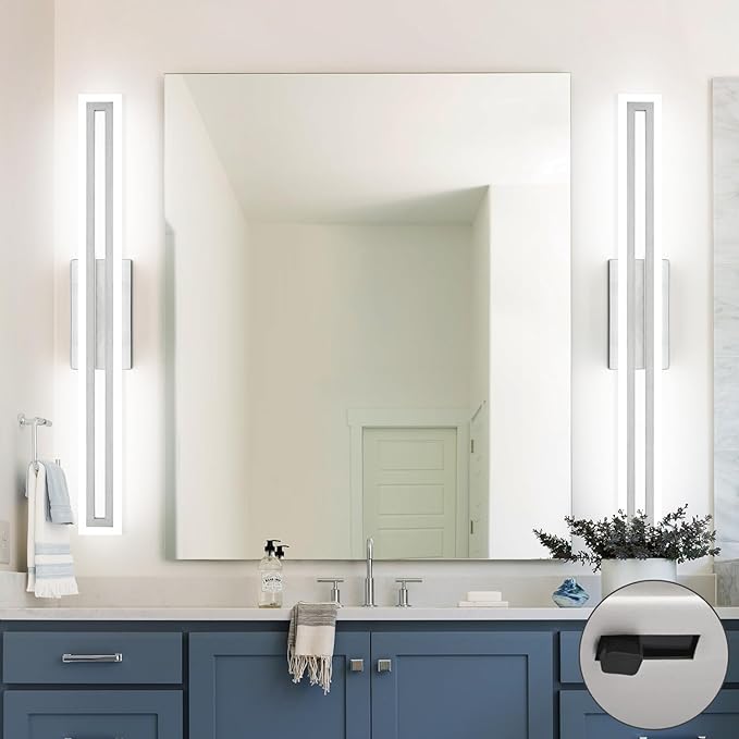 SOLFART Bathroom Lighting Fixtures Over Mirror 32 Inch Brushed Nickel Led Vanity Light 5 Color Adjustable 5CCT