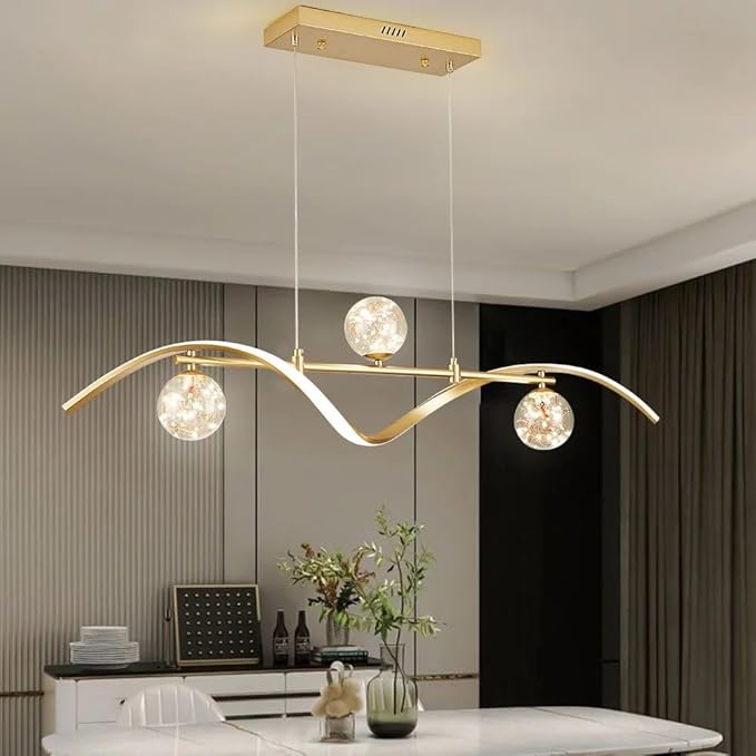 homary 40.2" Dimmable Kitchen Island Lighting, Gold 4-Light Dining Room Light Fixture Over Table Linear LED Chandelier Island Lights for Kitchen