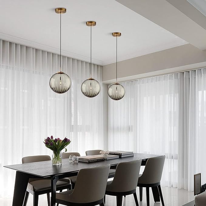 KCO Lighting Mid Century Modern Globe Pendant Light Smoke Mini Vintage Grey Glass Pendant Lighting 1-Light Single Globe Chandelier Farmhouse Kitchen Island Light Fixtures (Smoke Gray-7.9”)