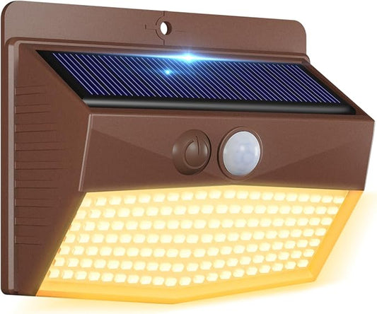 Peasur 1 Pack Solar Motion Lights Outdoor, Solar Security Light with 3 Modes, IP65 Waterproof Flood Lights Outside for Camping Garden Patio Garage Backyard, Brown Warm