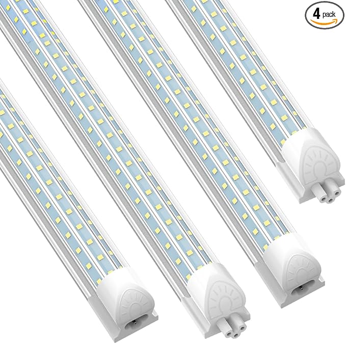 SHOPLED 6FT LED Shop Light, D-Shape 72W 9360LM 6000K Cool White, Linkable T8 LED Tube Light Fixtures, 6 Foot LED Shop Lights for Garage, 4 Pack