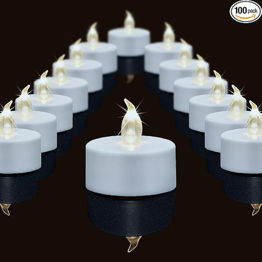 Led Tea Lights Candles, Battery Operated Flameless Electric Fake Candle, 100 Pack Realistic Flickering Votive Tealights,Long Lasting 200+ Hours,for Wedding,Party,Home Decoration (Warm White)