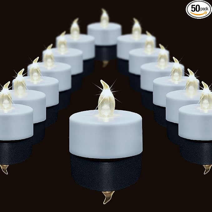 Battery Operated Tea Lights Candles,Flameless Led Electric Fake Candle, 50 Pack Realistic Flickering Votive Tealights, Long Lasting 200+Hours,for Wedding Party Home Decoration (Warm White)