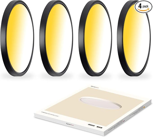 CycevSun 12 Inch Black Flush Mount Ceiling Light, Dimmable & 3000K/4000K/5000K Selectable, 20W Low Profile Ultra Thin, 2000LM, ETL Listed, 4 Pack