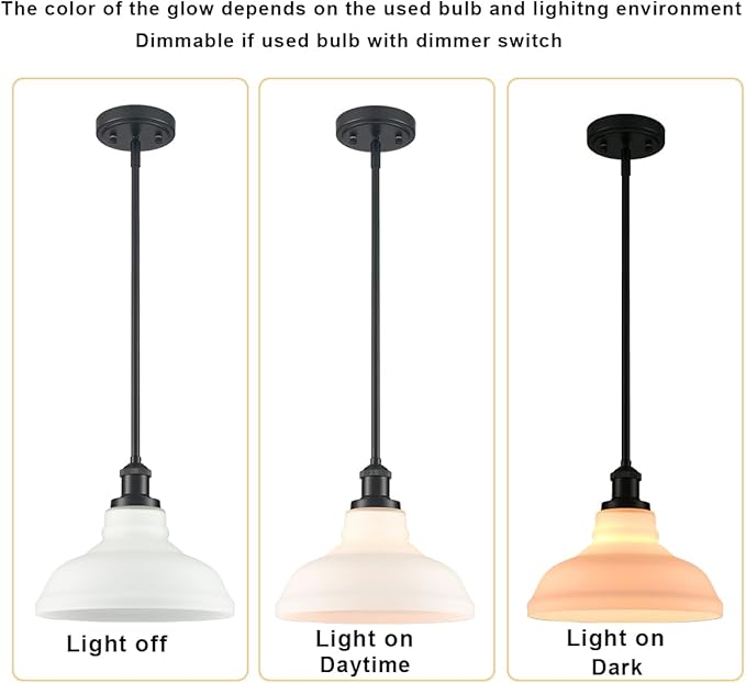 HOLKIRT Black Kitchen Pendant Light with Opal Glass Dimmable Hanging Rod Pendant Lighting for Kitchen Island, Kitchen Sink,Bedroom Dining Foyer,Adjustable Height