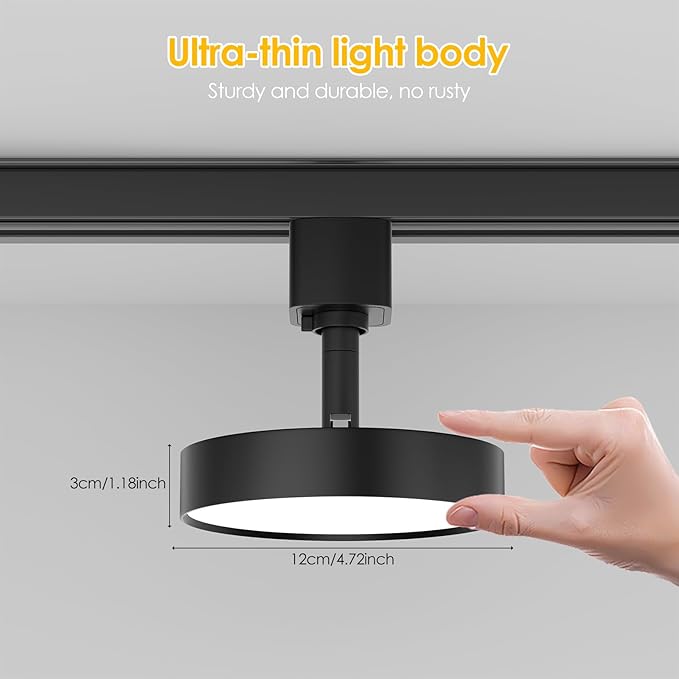 Diffuse LED Track Lighting Heads H Type Track Light Heads Dimmable Kitchen Track Lighting Fixtures Ceiling, Compatible with H Track Rails - Flicker Free CRI90+ 3000K 12W 1000lm, 3 Pack Black