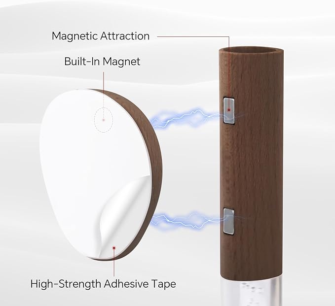 Motion Sensor Night Lights Indoor, Rechargeable Night Lights Wall Sconces Wooden Set of 3, Battery Powered Magnetic Wall Sconces Decor for Bedroom, Hallway, Bathroom, Stairway, Closet（Walnut Wood）