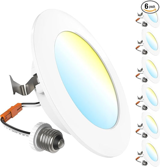 Sunco 6 Pack 4 Inch LED Flat Recessed Light, Retrofit Ceiling Can Lighting, 800 LM, Selectable CCT 2700K/3000K/4000K/5000K, Dimmable, 10W=60W, 50,000 Lifetime Hours UL.