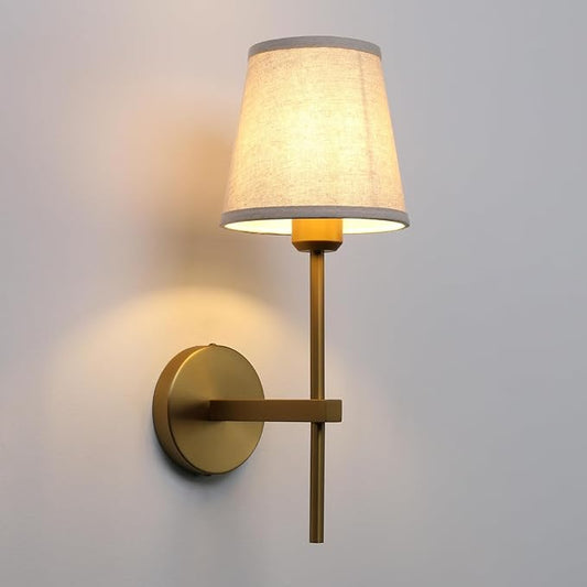 Vintage Wall Sconce with Linen Fabric Shade, E26 Bathroom Vanity Light, Hardwired Indoor 1-Light Wall Mounted Lamp for Hallway Bedside Nightstand Light