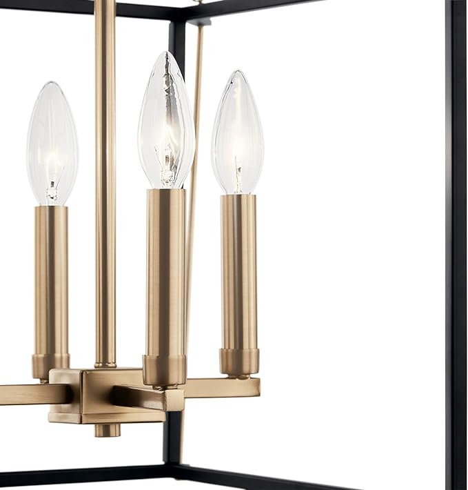 Kichler Eisley 4-Light Foyer Pendant, Soft Modern Light in Champagne Bronze and Black, Sloped Ceiling Compatible, for Hallway, Laundry or Mud Room, Kitchen or Bar (21.25" x 16" x 16"), 52626CPZ