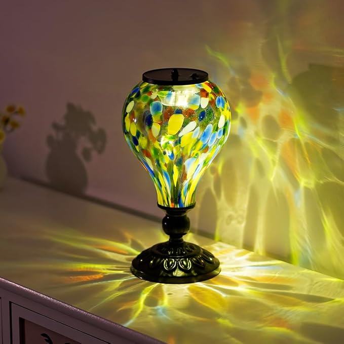 Outdoor Solar Lantern Waterproof Glass Table Lamp 9.8" H Hot Air Balloon Solar Lanterns Led Garden Lights for Patio Desk Garden Yard Tabletop Decor Ideal Gifts(Colorful Spots)