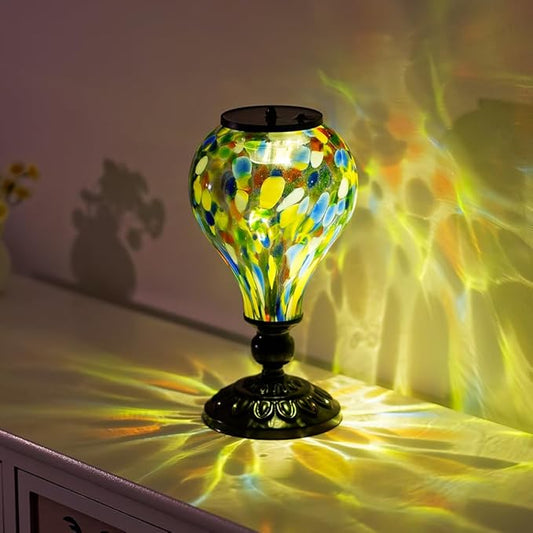 Outdoor Solar Lantern Waterproof Glass Table Lamp 9.8" H Hot Air Balloon Solar Lanterns Led Garden Lights for Patio Desk Garden Yard Tabletop Decor Ideal Gifts(Colorful Spots)
