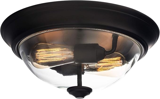 Prominence Home 13 Inch Elegant Flush Mount Indoor Ceiling Light, Clear Glass Lighting Fixture for Bedroom or Living Room, Madalyn, 51379-01, Bronze