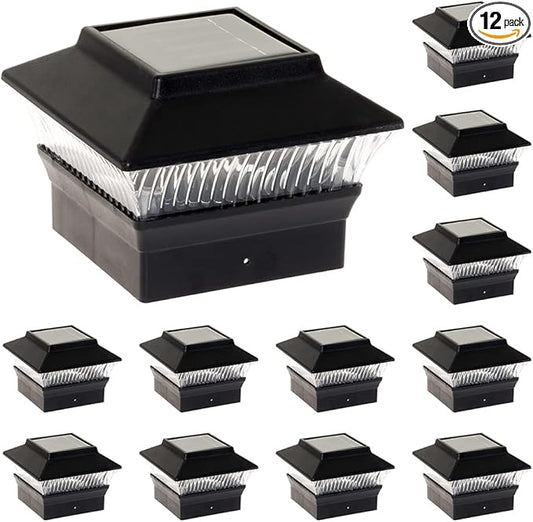 GreenLighting Standard #1 Solar Post Cap Lights Fits 4x4 Nominal Wood, 4x4 PCV/Vinyl Posts, Outdoor Fence Solar Powered Light, Landscaping, Deck, Garden, Includes Flush Mount Adapter Black 12 Pack