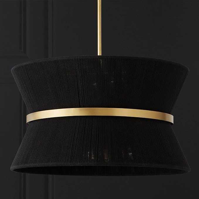 Capital Lighting 341281KP Cecilia Transitional Art Deco Luxe Hand-Wrapped Black Rope Tapered Pendant Light Fixture, 8-Light 480 Total Watts, 14" H x 24" W, Patinaed Brass