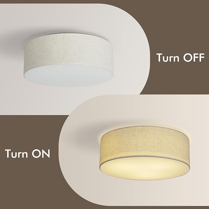 18-Inch Large Flush Mount Ceiling Light Fixture with Fabric Shade, Modern Drum Closed to Ceiling Lighting for Living Dining Room, Bedroom, Kitchen, Foyer - Farmhouse 3-Light Lamp & Chandelier