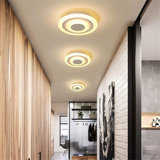 RUNNUP Acrylic Unique Minimalist Ceiling Lamp Minimalist Led Flush Mount Ceiling Light for Dining Hallway Living Kitchen Bedroom Room Kitchen Island Office,White-Round-Warm Light