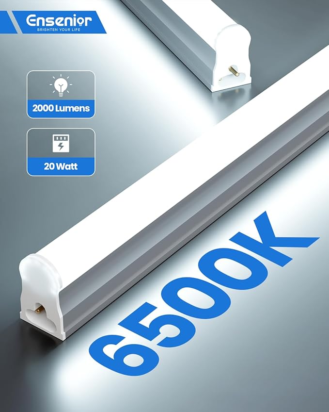 Ensenior 8-Pack T5 LED Shop Lights, 4FT 2000LM 6500K Super Bright White Integrated Single Fixture, 20W Linkable Utility Commercial Lighting for Gym/Garage/Ceiling/Under Cabinet, Plug & Play