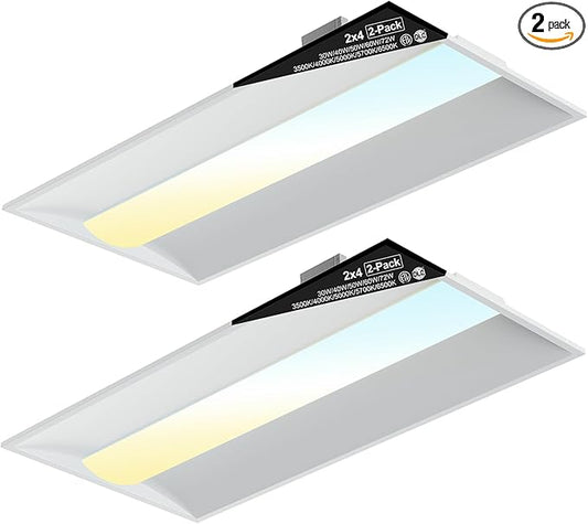 2x4 LED Troffer Light, 2-Pack, Backlit Panel, 30W–72W Selectable, 5CCT, 0–10V Dimmable, ETL, Drop Ceiling