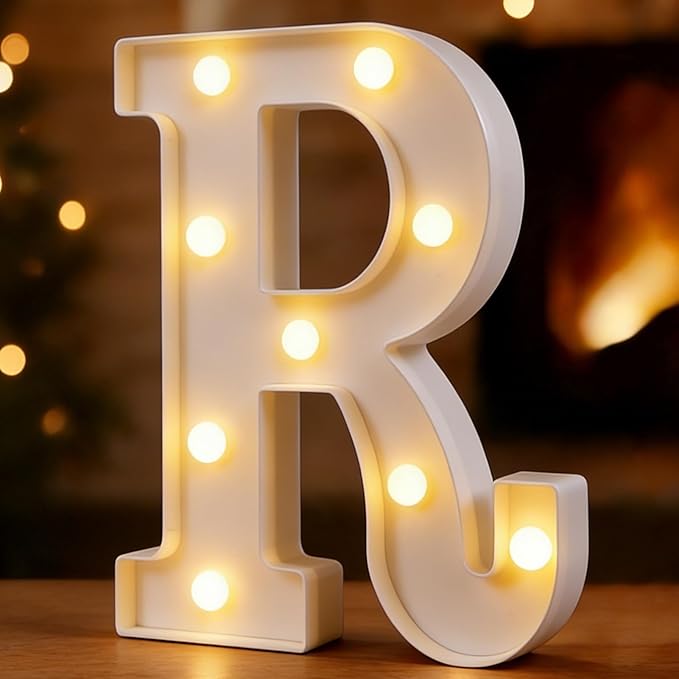 DyingSwan Small Led Marquee Letters, Light Up Letters, 8.58 Inch Led Letter Lights, Battery Powered Lighted Sign for Table, Party, Birthday, Christmas Decor (Letter R)