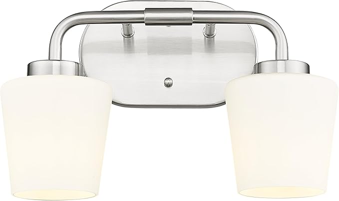 Bathroom Light Fixtures Over Mirror, 2-Light Brushed Nickel Vanity Lighting Fixtures with Milk White Glass, Vintage Farmhouse Wall Sconces Lighting, AD-22004-2W-SN