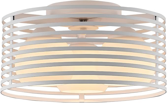 Modern Industrial Semi Flush Mount Ceiling Light, 3-Light White Farmhouse Ceiling Light Fixture with Glass Shade, Hallway Lighting Fixture for Kitchen, Bedroom, Bathroom, Foyer, Laundry room 12.79in