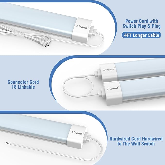 LED Ceiling Light with Plug, 5000k LED Tube Lights with plug 16W Plug in Ceiling Lights Fixture Linkable Led Closet Lights with NO/Off Switch for Garage Cabinets Kitchen Workbench Office Overhead