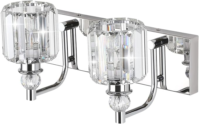 Ralbay Crystal Vanity Lights 2 Lights Modern Crystal Chrome Bathroom Vanity Light for Bathroom Lighting Fixtures Over Mirror