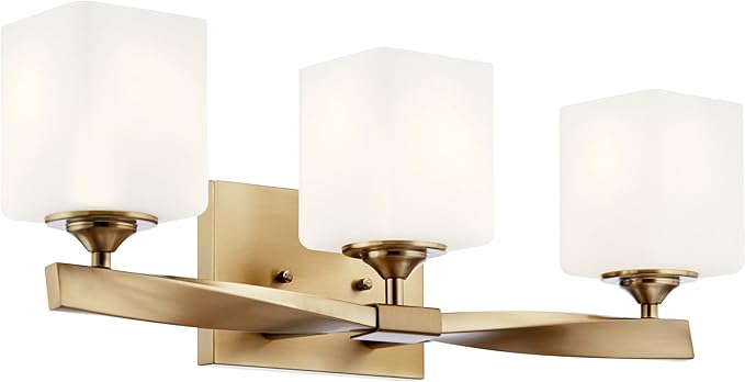 Kichler Marette 23" 3-Light Bathroom Vanity Light Fixture with Satin Etched Cased Opal Glass in Champagne Bronze for Bathroom and Powder Room (23" x 8.25" x 6"), 55002CPZ