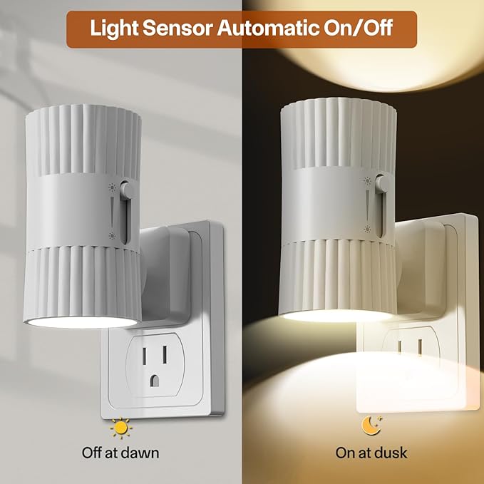 Night Lights Plug into Wall, 90° Rotatable Plug in Night Light with Dusk to Dawn Sensor, 0-100LM Dimmable Wall Light, 3000K Soft Glow Led Nightlight for Bedroom Bathroom Hallway Stairway, 2 Pack