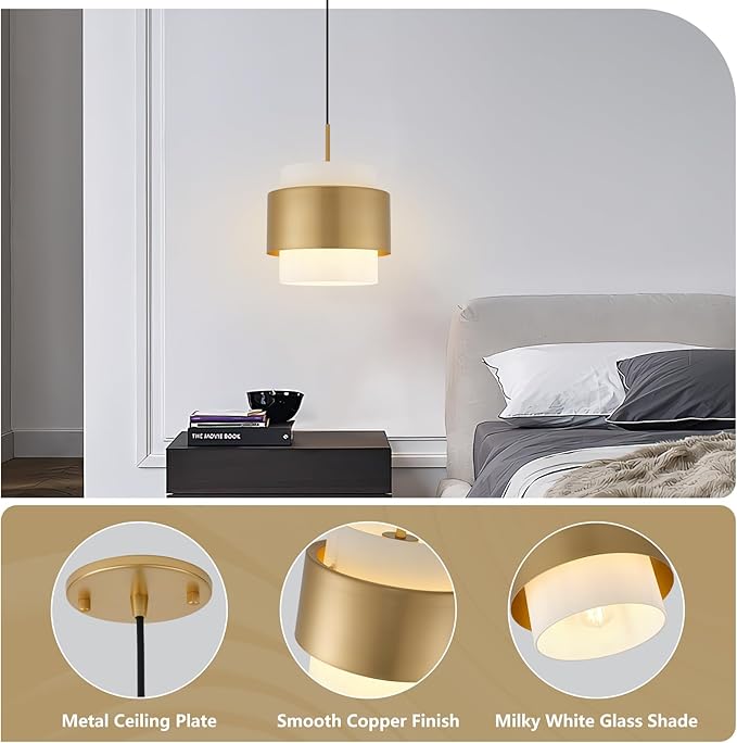 9.8" Modern Pendant Lights, Pendant Lights Kitchen Island with Milky White Glass Lampshade, Farmhouse Pendant Lighting for Dining Room Hallway Porch, 2 Pack