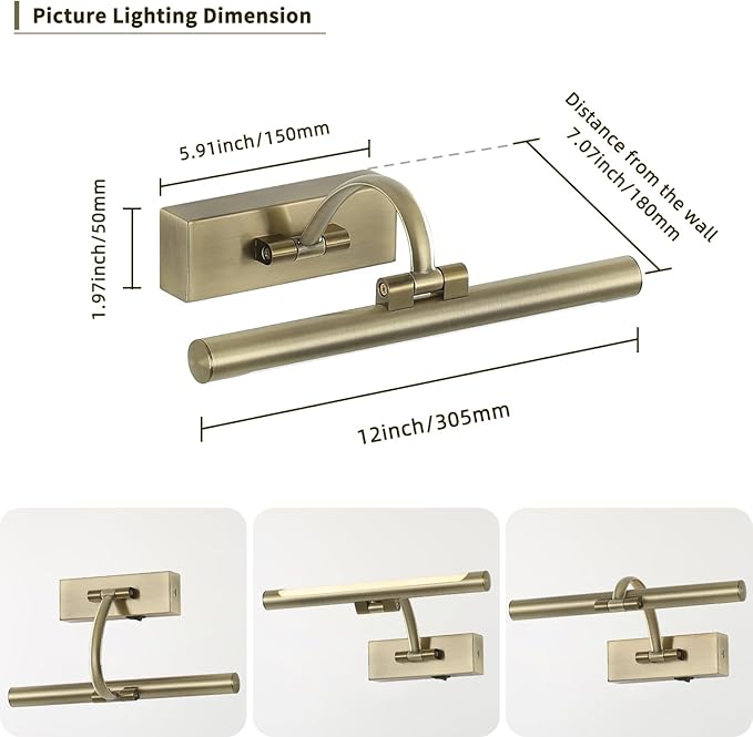 DESOOP Wireless Picture Lights Rechargeable Gallery Lighting Battery Picture Frame Light with Remote and Timer, Adjustable Art Light for Paintings, Portraits, Antique Bronze Finish 12'' Inch 2W 2700K