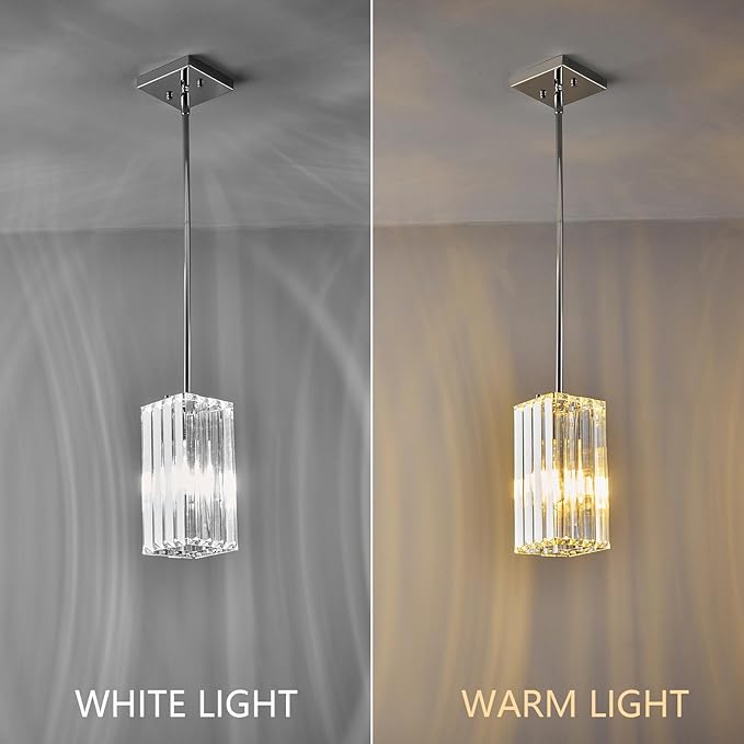Modern Pendant Light Chrome Rectangle Pendant Lighting Mini Crystal Chandeliers Adjustable Pendant Light Fixture for Kitchen Island Dinning Room Living Room Corridor Bedroom(Chrome 2-Pack)