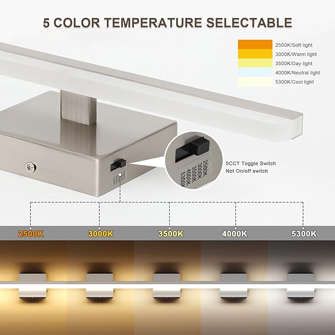 LED Modern Bathroom Light Fixtures 22W Brushed Nickel Vanity Lights Bar 5CCT Dimmable ixture Over Mirror Vanity Light for Bathroom Lighting 31.5 inch ETL Certificated