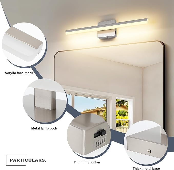 LED Modern Bathroom Light Fixtures 18W Brushed Nickel Vanity Lights Bar 5CCT Dimmable ixture Over Mirror Vanity Light for Bathroom Lighting 24 inch ETL Certificated
