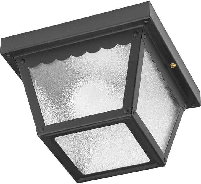 Progress Lighting 1-Light Indoor and Outdoor Flush Mount Ceiling Light, Interior and Exterior Ceiling-Mount Fixture for Porches, Patios, Garages, Hallways, Metal, 7-1/2" by 5", Black, P5727-31