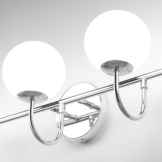 Chrome Mid Century Modern Bathroom Vanity Lights - 5-Light Wall Sconces with Frosted Milk Glass Globes