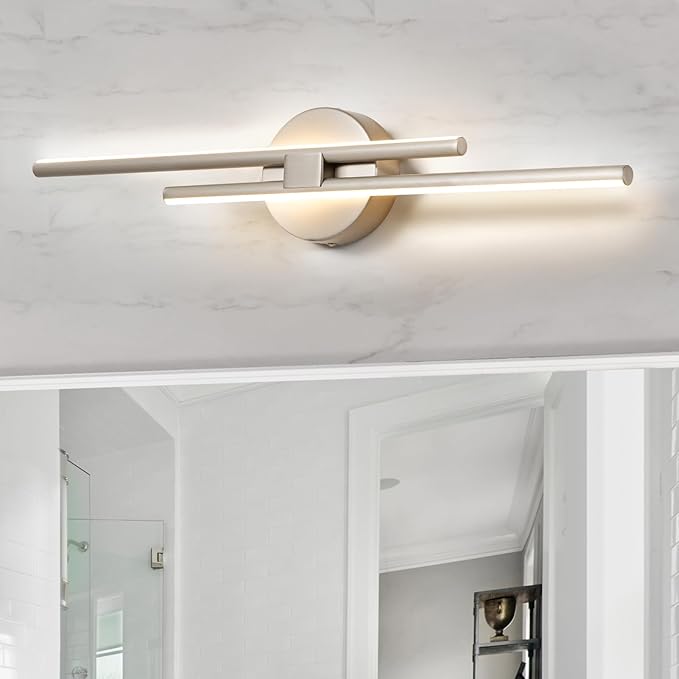 EDISLIVE Dimmable Modern LED Vanity Light Fixtures Bathroom Vanity Wall Lighting, 23.6 in Mirror Vanity Lighting Fixtures for Bathroom Bedroom Makeup Living Room,3000K Warm Light(Nickel)