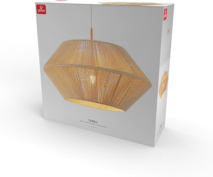 GLOBE Electric 67000154 1-Light Pendant Light, Wood Toned, Beige Paper Twine Shade, Adjustable Height, Ceiling Lights, Home Essentials, Kitchen, Bedroom, Indoor Lighting, Décor