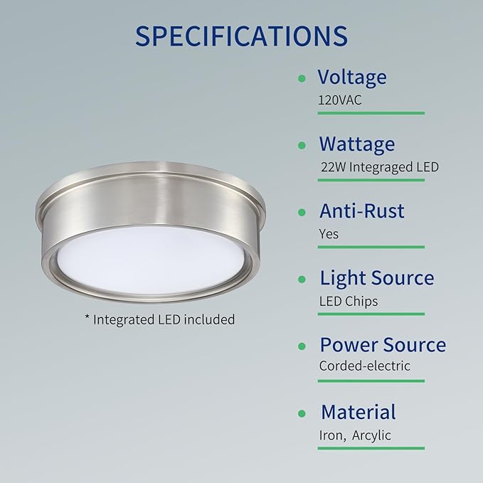 13 inch Flush Mount LED Ceiling Light Fixture, 5CCT Modern Dimmable Lighting for Hallway Bathroom Kitchen Stairwell, 2700K/3000K/3500K/4000K/5000K, Brushed Nickel